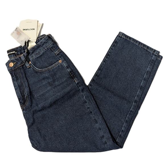 High Rise Straight Leg Jeans Dark Wash Blue Denim Classic Fit by Nocturne - Picture 10 of 13